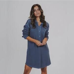 The Normal Brand Blue Henley Thermal Long Sleeve Shirt Dress Women's size XS